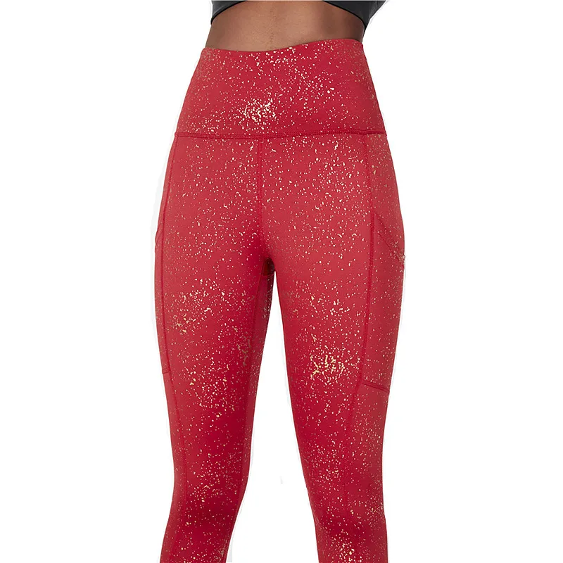 Oem Wholesale Sports Wears Custom Fitness Apparel Push Up High Waist Workout Red Yoga Pant With Pockets Leggings For Women