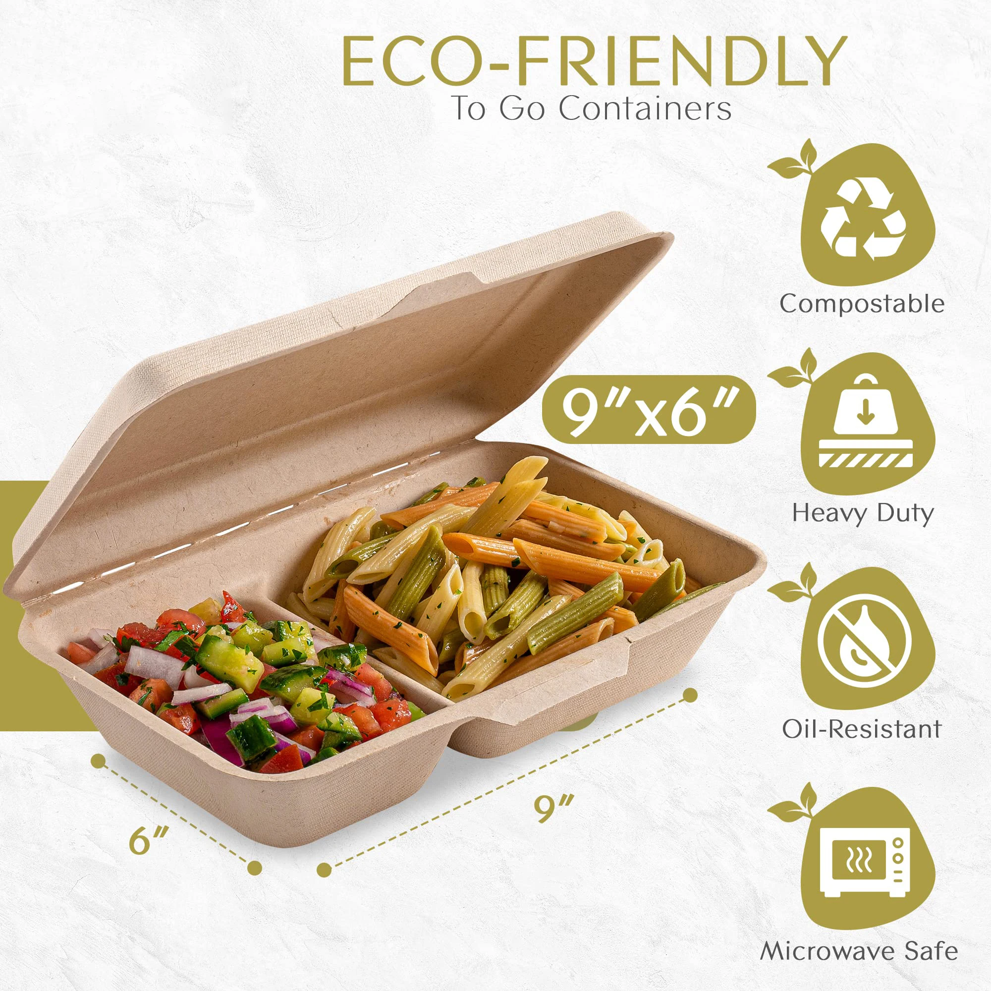OBM Kuoshi Biodegradable Eco Sugarcane Packaging Bagasse Clamshell Burger Takeaway Boxes Custom 2 Compartment Paper Food Accept