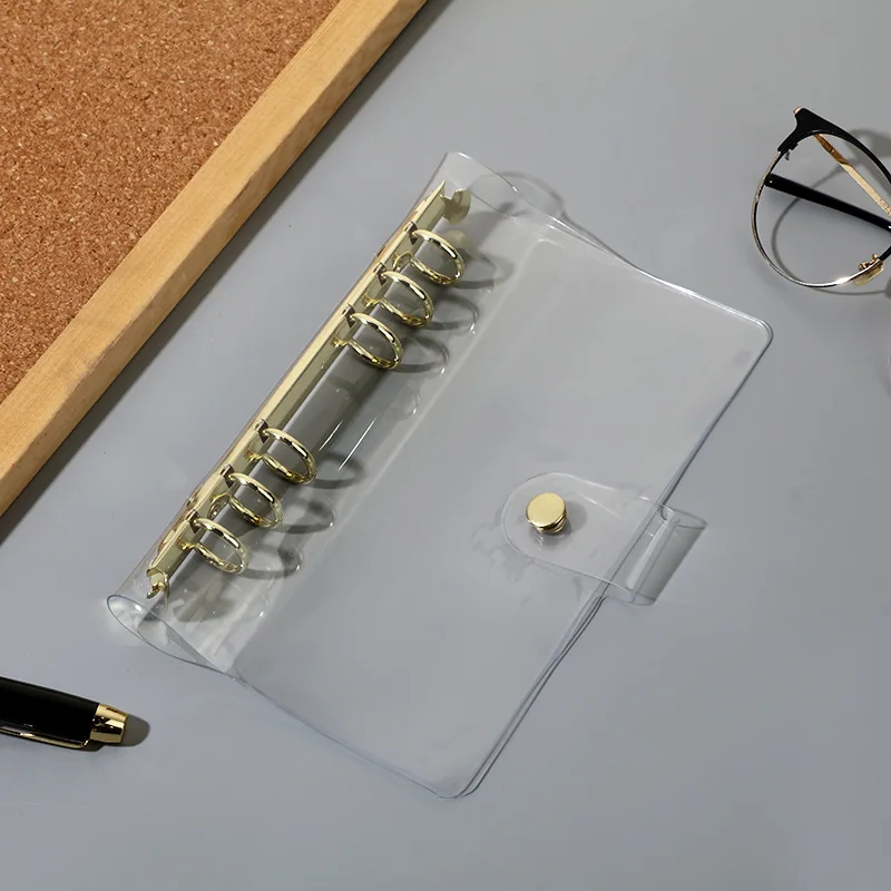 Transparent PVC Notebook Cover Clear Soft PVC A4 Snap Button 6 Ring Binder