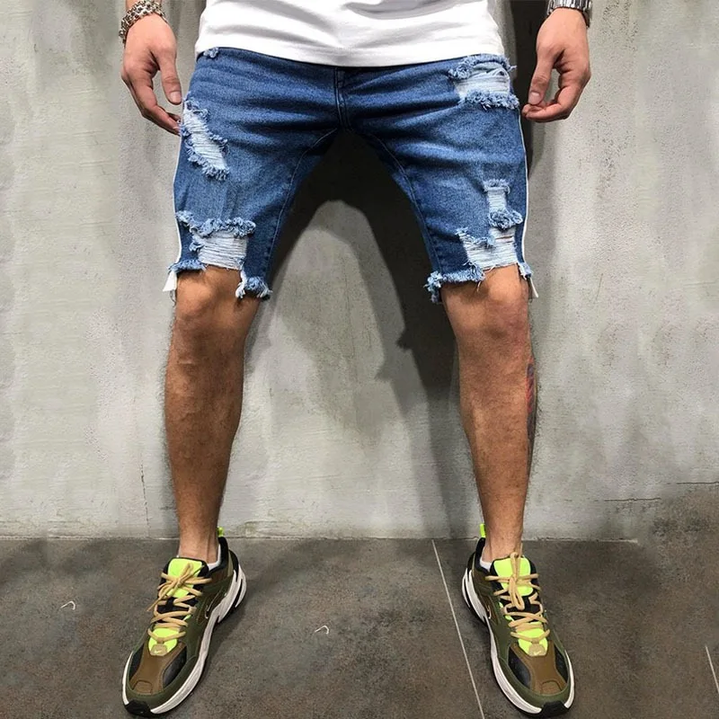 Summer Men Streetwear Ripped Distressed Jeans Shorts