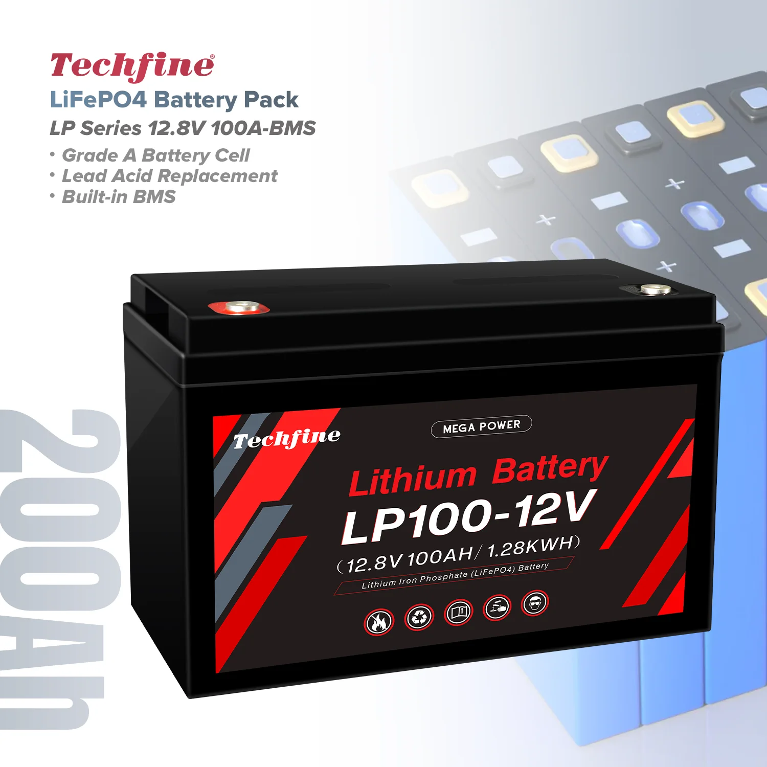LiFePo4 Battery 12v 12.8v 200Ah IP65 Waterproof Deep Cycles Rechargeable Solar Battery Lithium Ion Batteries Pack