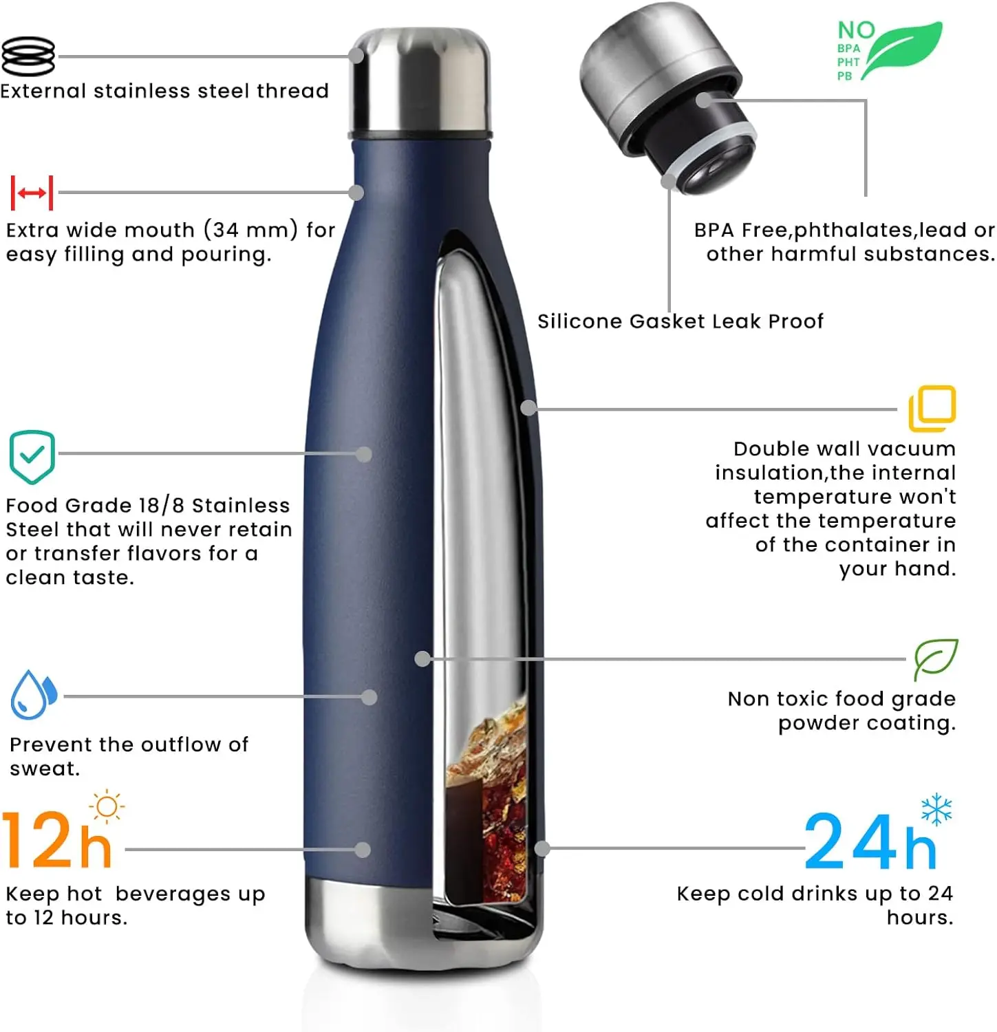 17oz 500ml Wholesale Customized Logo Double Wall Cola Cup Custom Sport Stainless Steel Blank Water Bottle Bubble Tea Tumbler