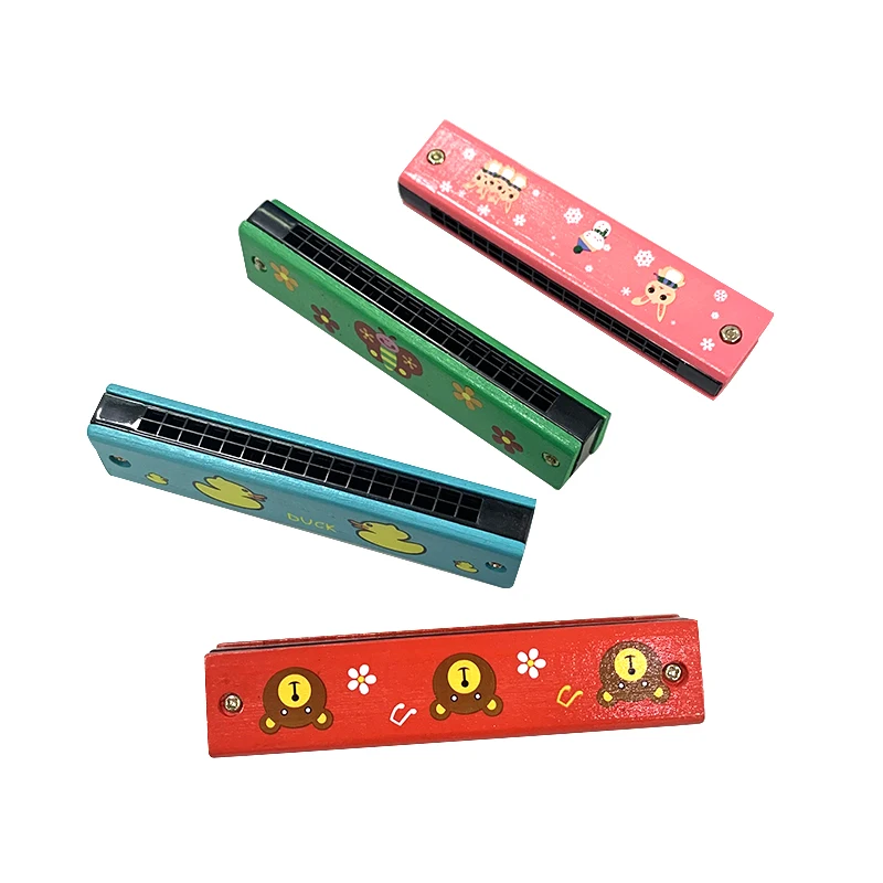 Color cartoon musical instrument children music education wooden harmonica musical toy