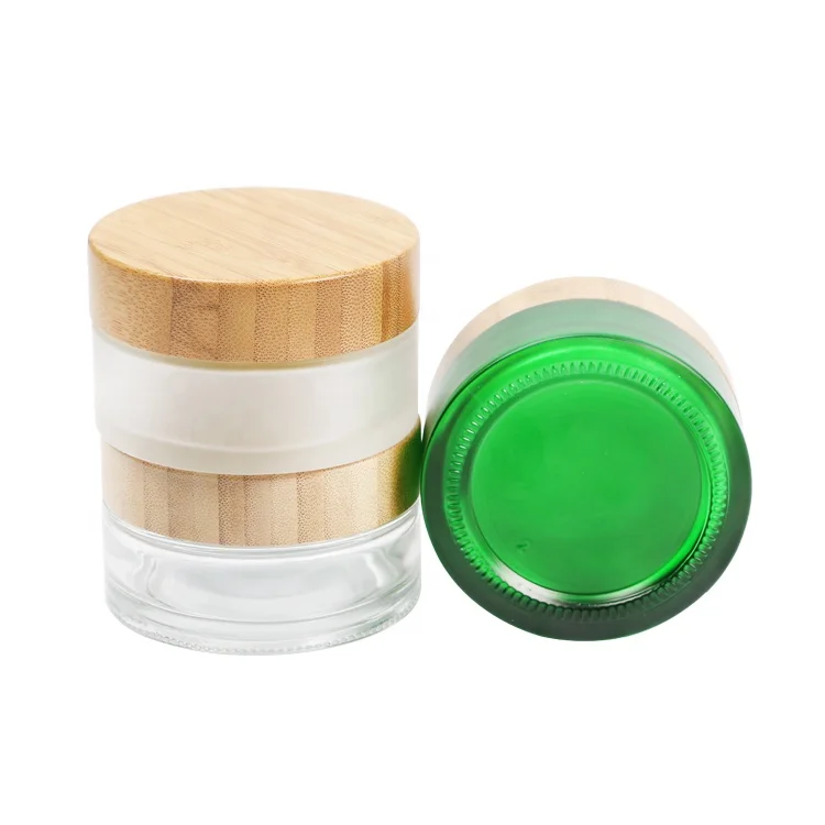 manufacturer wholesale wide mouth 30g 1oz 50g 2oz 100g 3oz skin care cream package frosted glass bamboo cosmetic jar