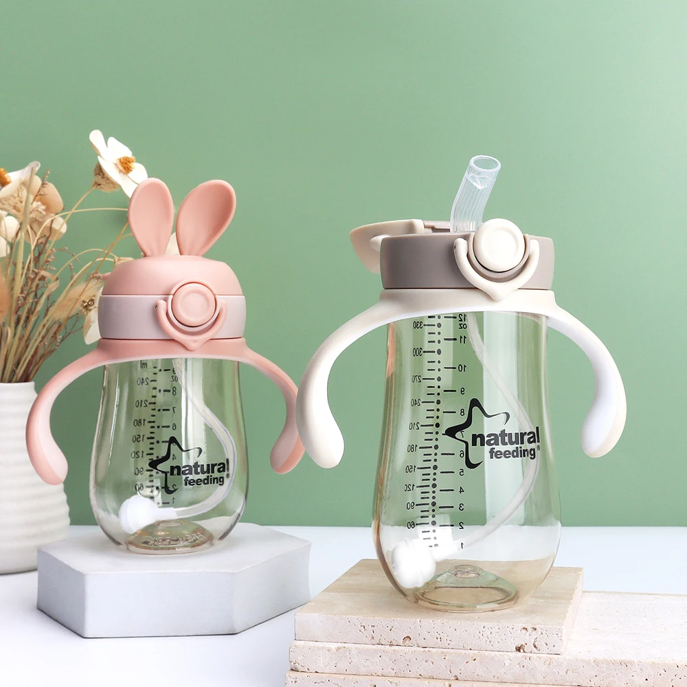 Hot Sell Products BPA Free 280ml Sippy Cup Water Baby Bottle Training Cup With handle  Weighted Straw For Toddlers