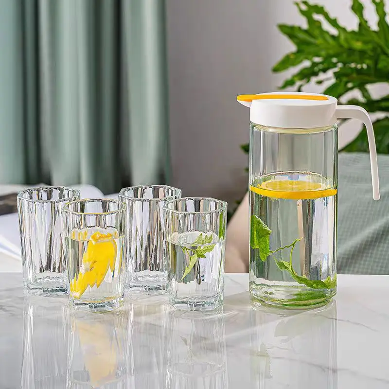 Glass Cool Pitcher Drinking Water Jug Set Glass Water Pitcher Set With Lid Drinkware Set