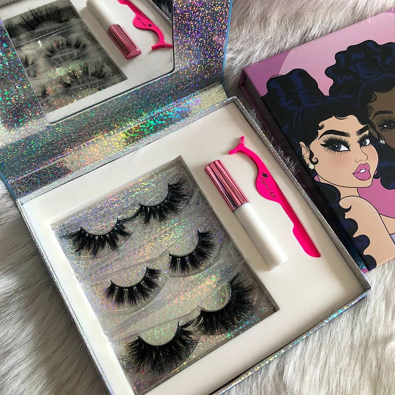 Strip Adhesive Shampoo Set Eyelash Pill Bottle 3 pairs eyelashes case with tweezers and glue sets