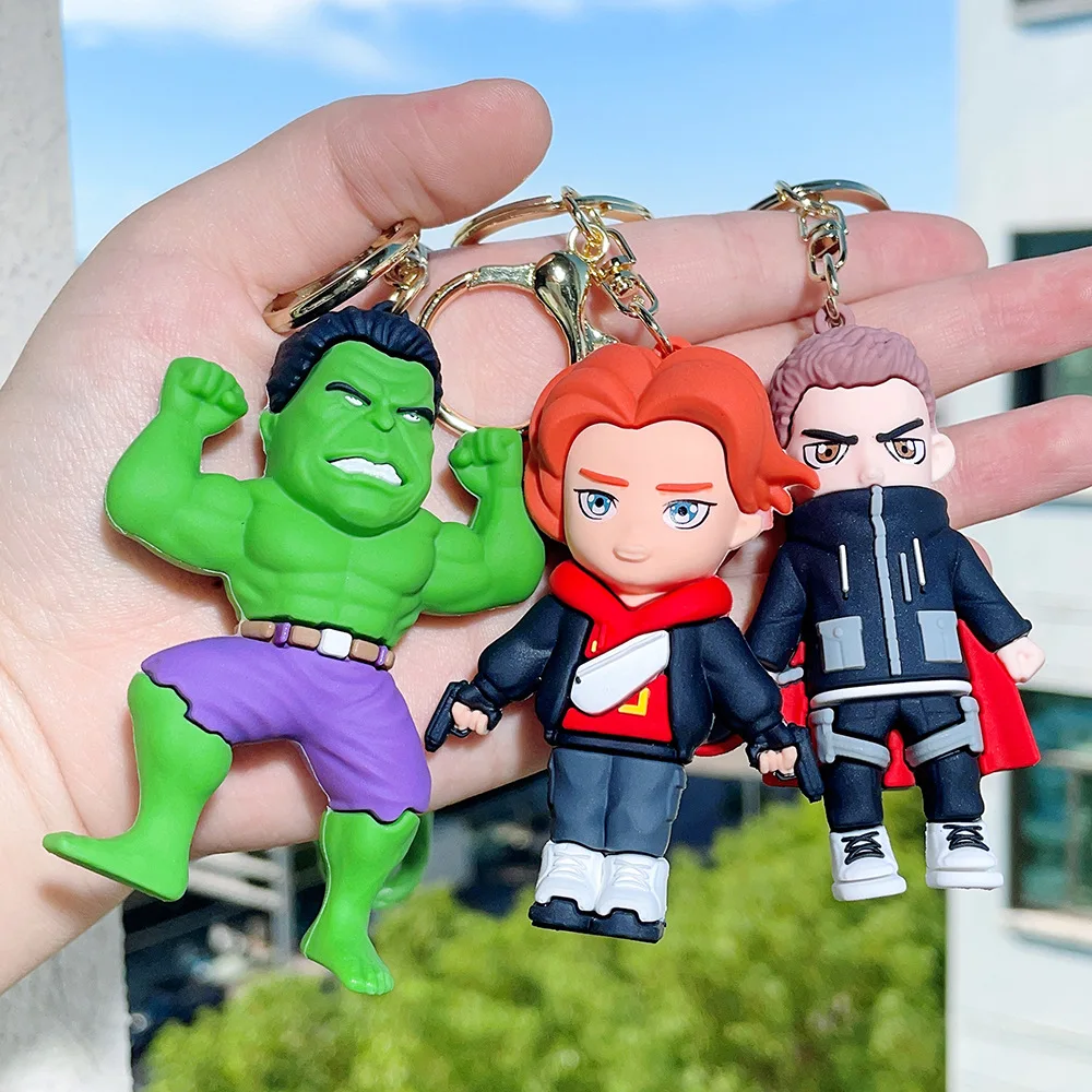 6 styles of cartoon Marvel PVC keychain The Avengers doll fashion pendant Captain thor Iron man Spider Man