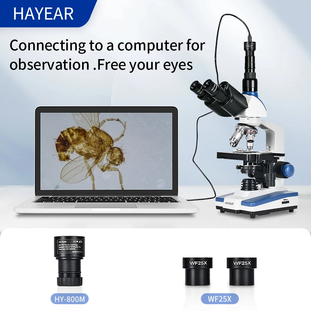 HAYEAR  Biological  Trinocular Microscope with   8MP USB2.0 type-C Digital Eyepiece Camera  set