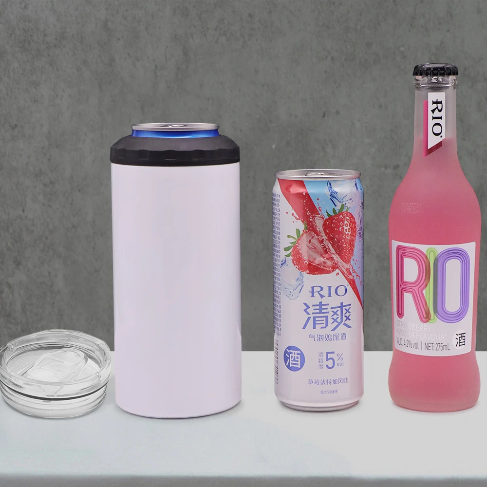 Wholesale 4 in 1 16oz skinny straight Stainless Steel Insulated sublimation can cooler for keeping drinking cold