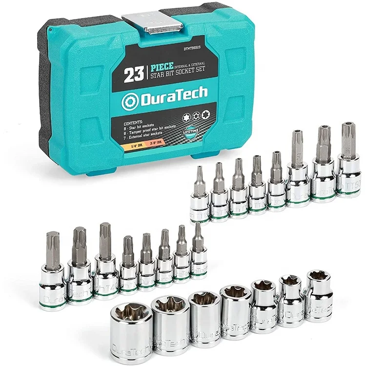 DURATECH 23-Piece small socket set Torx drill bit set and External Torx Socket Set with Box