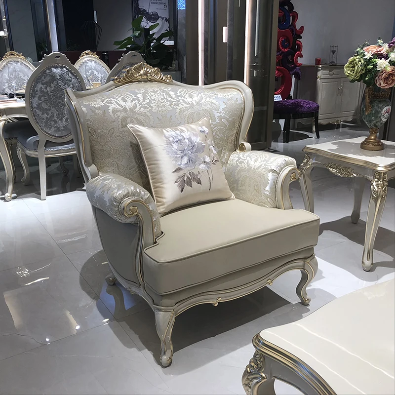 European 123 combination of new classical French sofa luxury solid wood cloth sofa