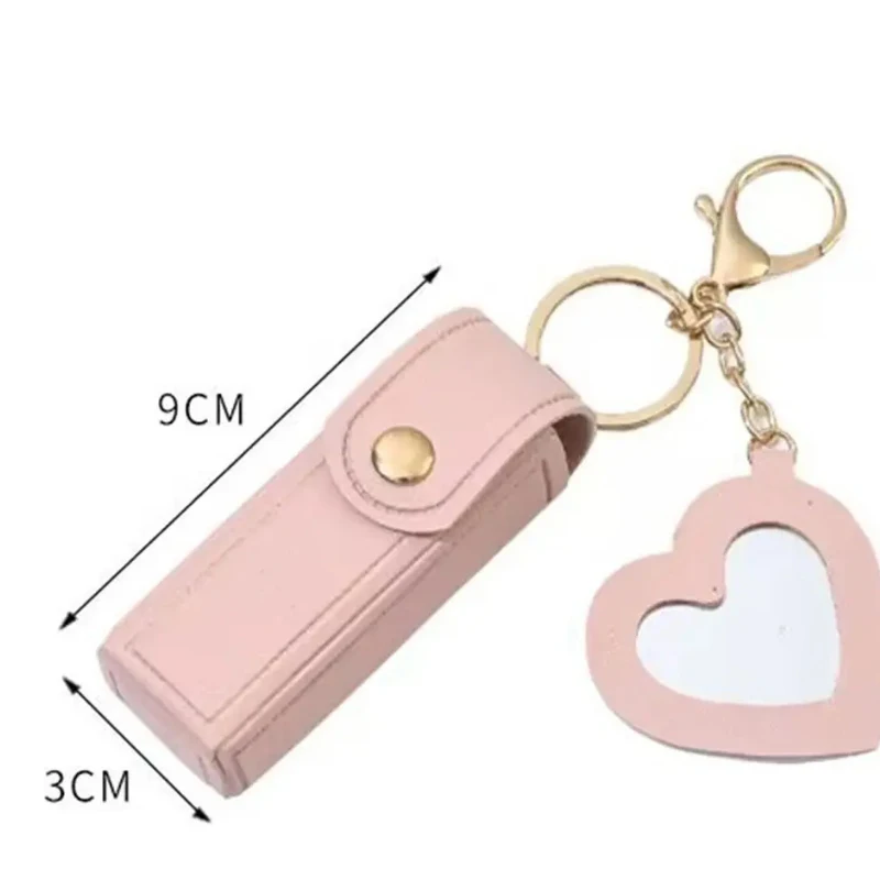 PU Leather Lipstick Bag Keychain Heart-shaped Lipstick Holder Portable Mini Clip-on Sleeve Lipstick Pouch For Women