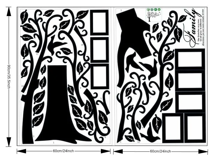 Home decoration 3d adhesive large photo frame tree sticker for wall