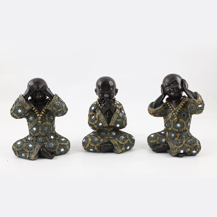 Zen Feng Shui Set Of 3 Speak No Evil Hear No Evil See No Evil Little Buddha Monk Statue For Home Decor