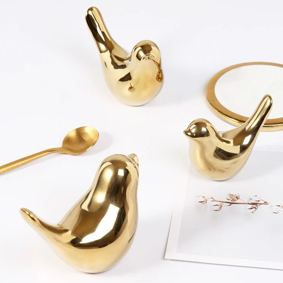 Nordic creative golden ceramic bird handicraft small ornaments living room home soft decoration table