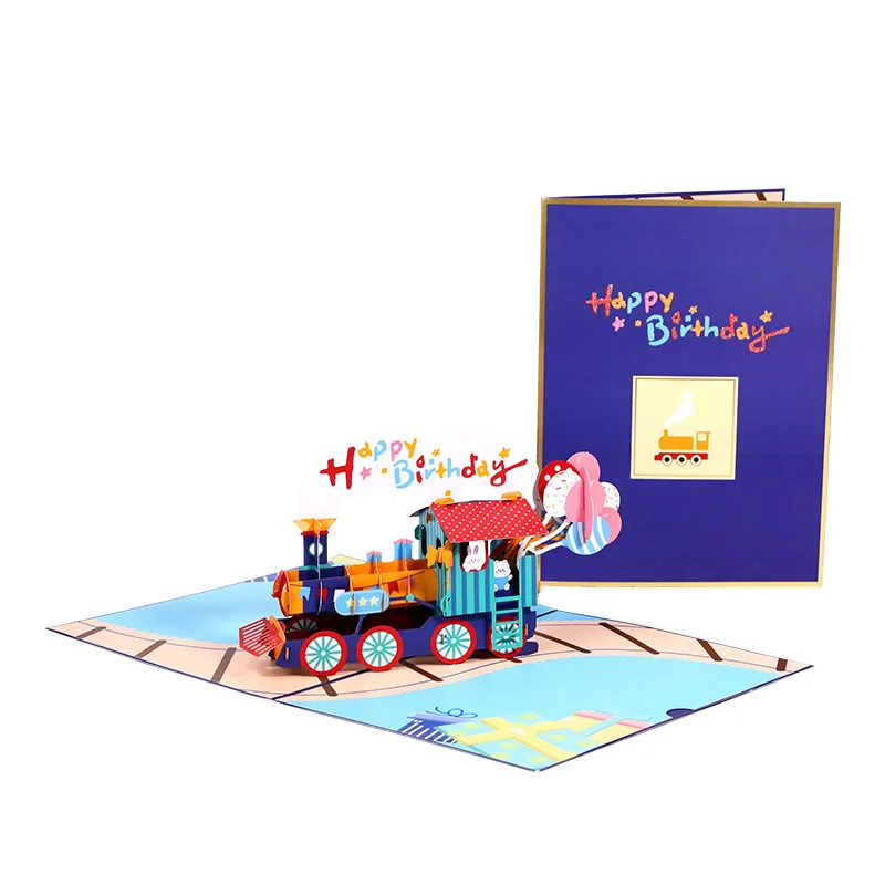 New style Chinese laser cut Happy Birthday Gift paper cards 3d cards Birthday favors gift card