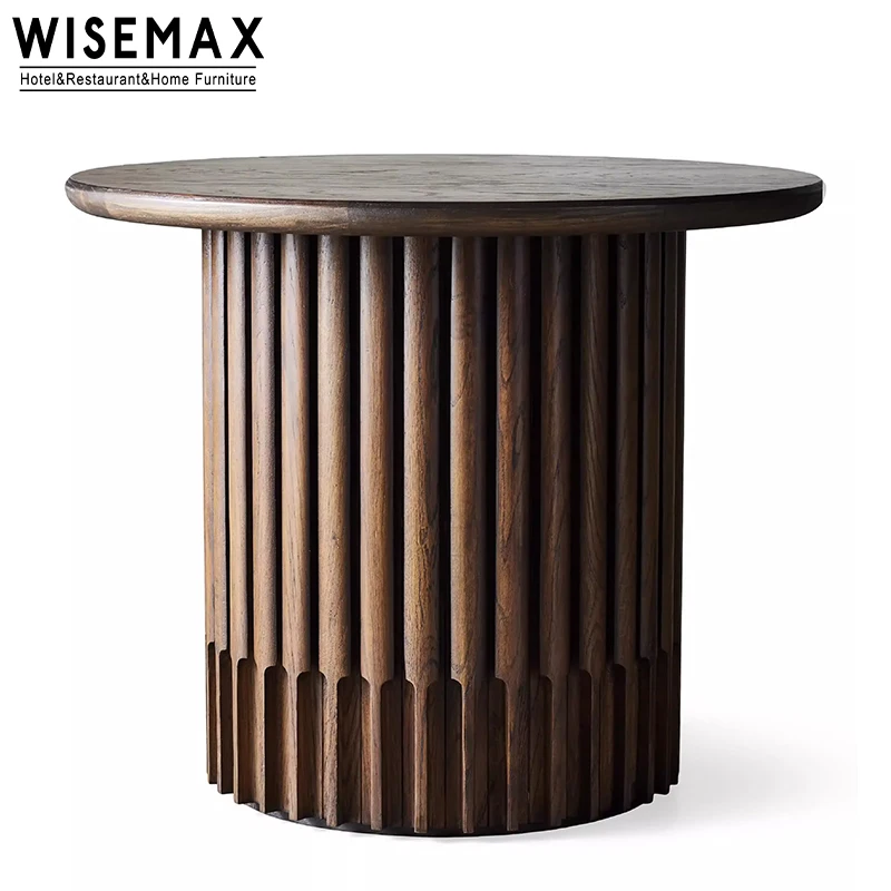 WISEMAX FURNITURE American retro style home coffee table set solid oak wood frame cylinder shaped sofa side table for livingroom