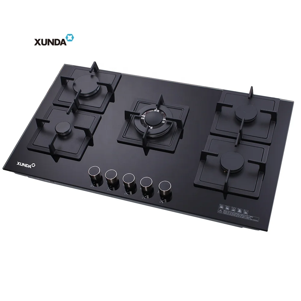 Xunda, Китай, оптовая продажа, 5 конфорок, защита газовой плиты, стеклянные встроенные газовые плиты, 5 конфорок, газовая плита