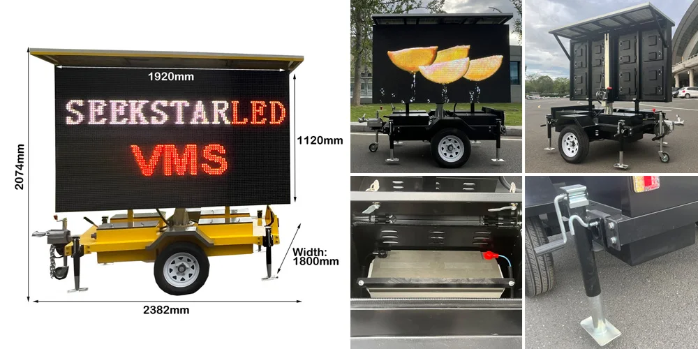Factory Warning Safety Waterproof Rechargeable Customized Variable Message Sign Display Solar LED Trailer