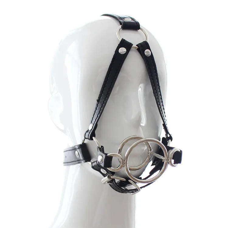 Hot Sale Metal Double O Ring Open Mouth Gag Fetish Fantasy Adult Games Oral Fixation Gag Harness Head Restraint Sex Toys