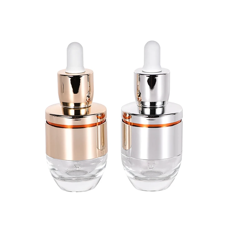Luxury Silver Gold Aluminum Cover Essential Oil Dropper Bottle Metal Colored Cosmetic Serum Cylinder Glass Bottle with Dropper