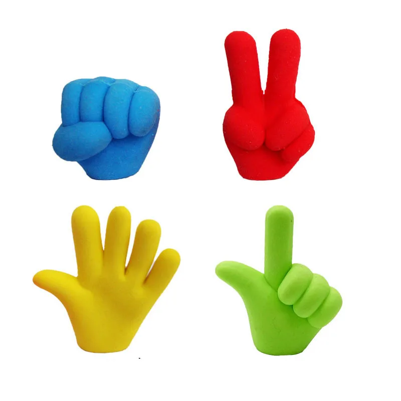 4pcs/lot Finger Gesture Eraser Pencil Top DIY Rubber Eraser School Student Children Prizes Gifts Promotion Colorful