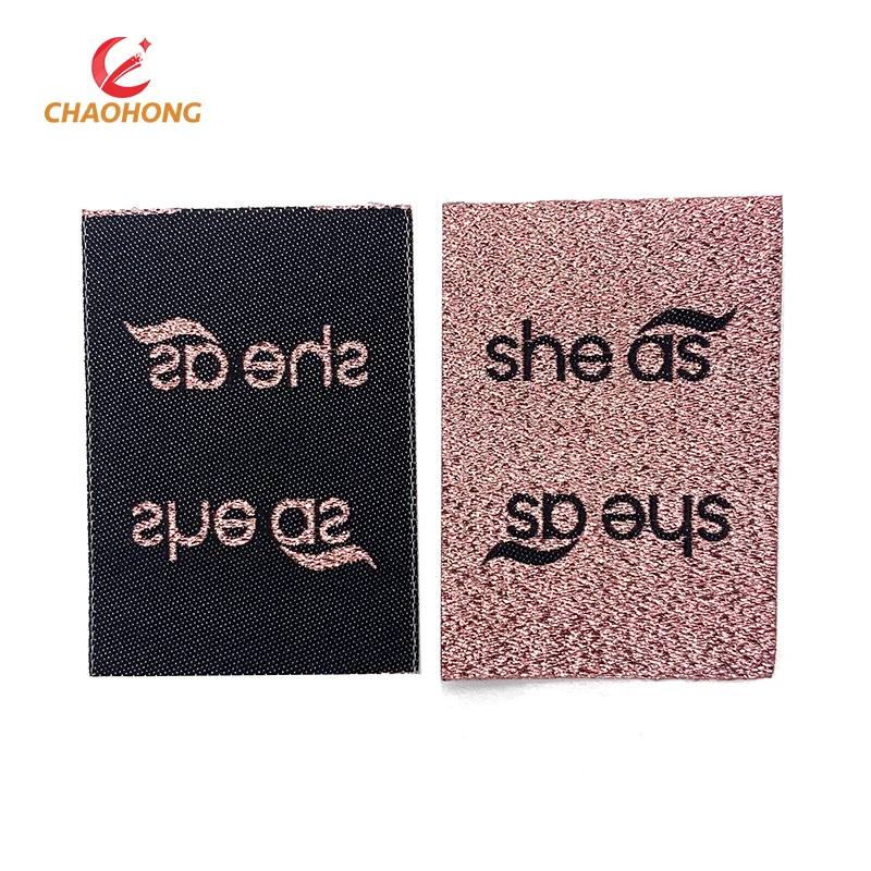 Factory Price Damask Rose Gold Thread Woven Clothing Labels Size Tags Black