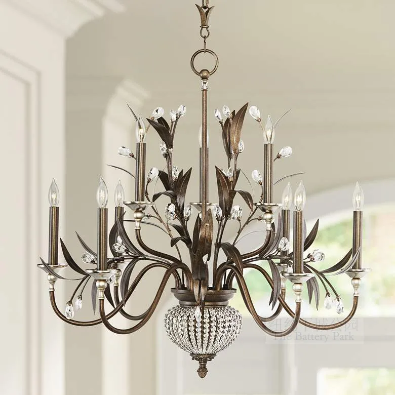 American Retro Iron Branch Crystal Candle Living Room Dining Room Bedroom Luxury French Art Chandelier