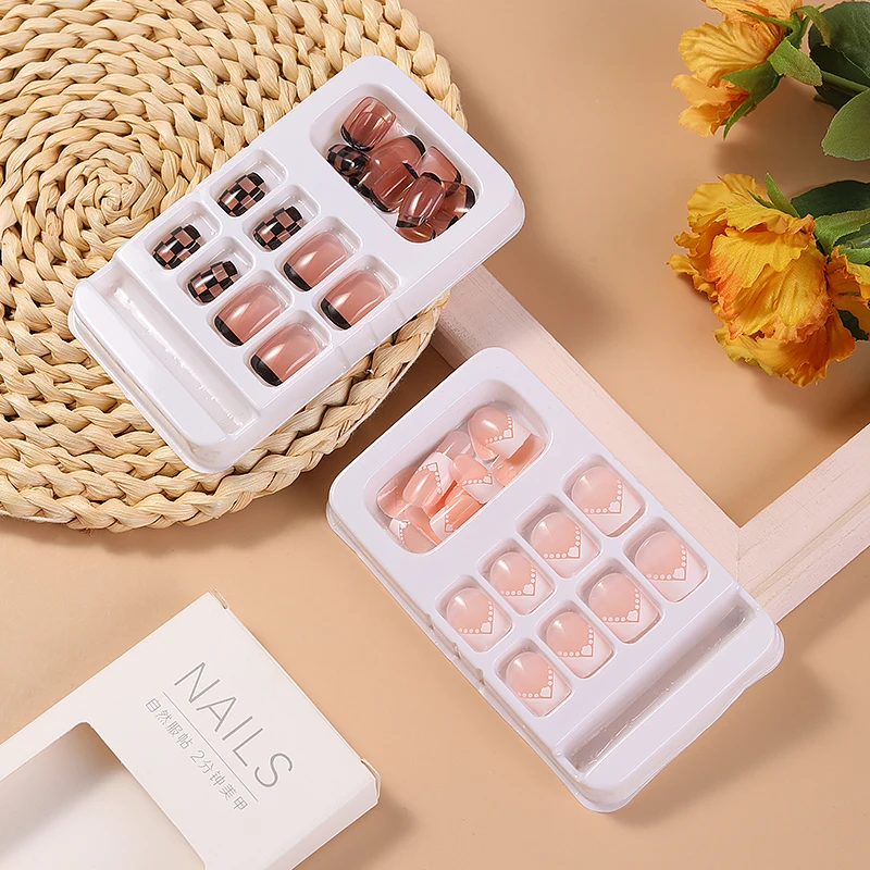 Eco Friendly Private Label 24pcs Stick Acrylic Gel False Nail Forms Set Press On Nails Reusable Artificial False Nails