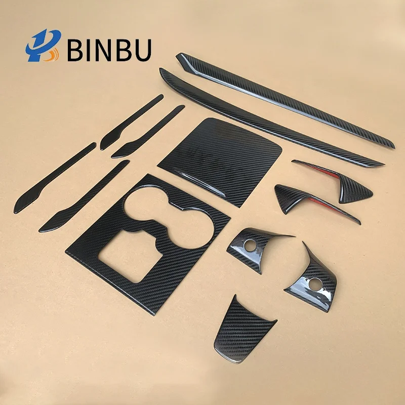 FOR Tesla Model 3 dry carbon fiber interior Kit model y door trim strip steering wheel trim door handle camera cover cover plate