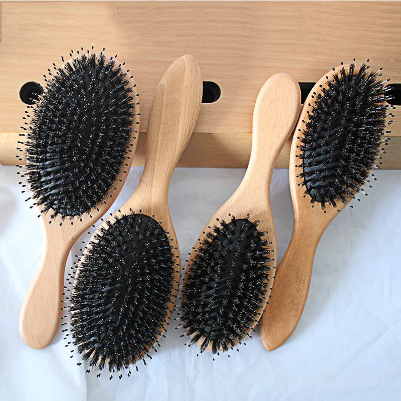 Wooden Paddle Hair Brush Cone Round Hair Comb And Brush Set Boar Bristle Private Label Wood Extension Hair Brush For Women