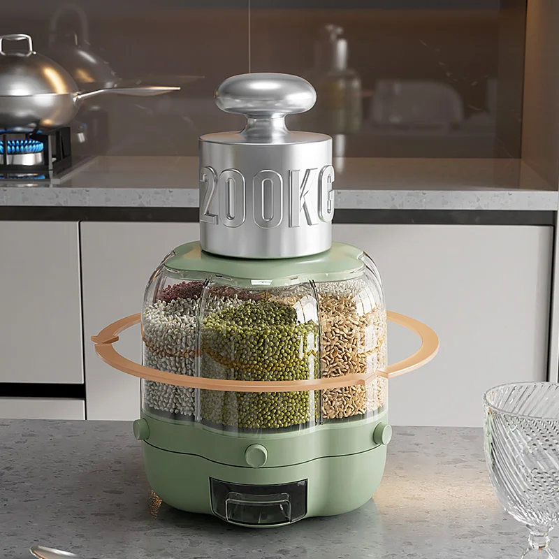 Home and Kitchen 6 Gid Automatic Rotating Rice Food Storage Container Cereal Grain Dispenser for Kitchen Organizer