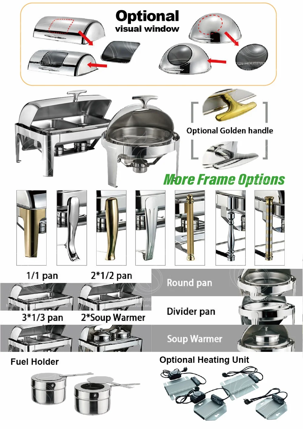 Factory All Types Roll Top Chafing Dishes Used Buffet Stainless Steel Restaurant Kitchen Equipment For Hotel Restaurant
