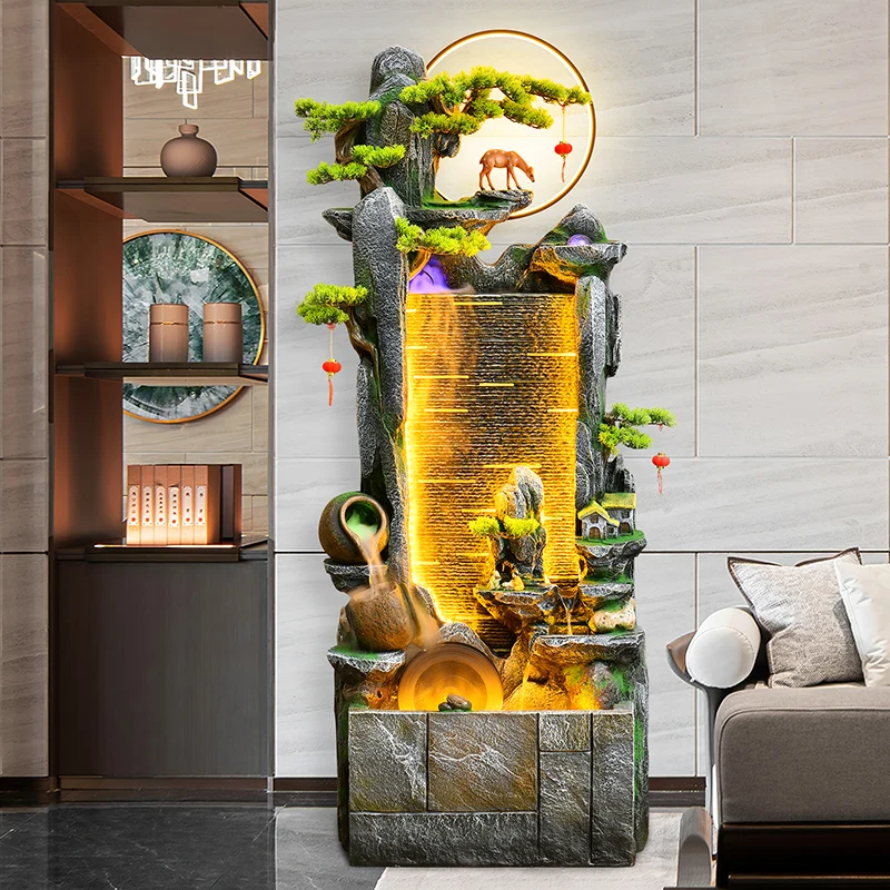 Feng Shui Creative Decorative Landscape Waterfall Floor-standing Ornaments Water Fountain Hotel Villa Lobby Rocky Fountain