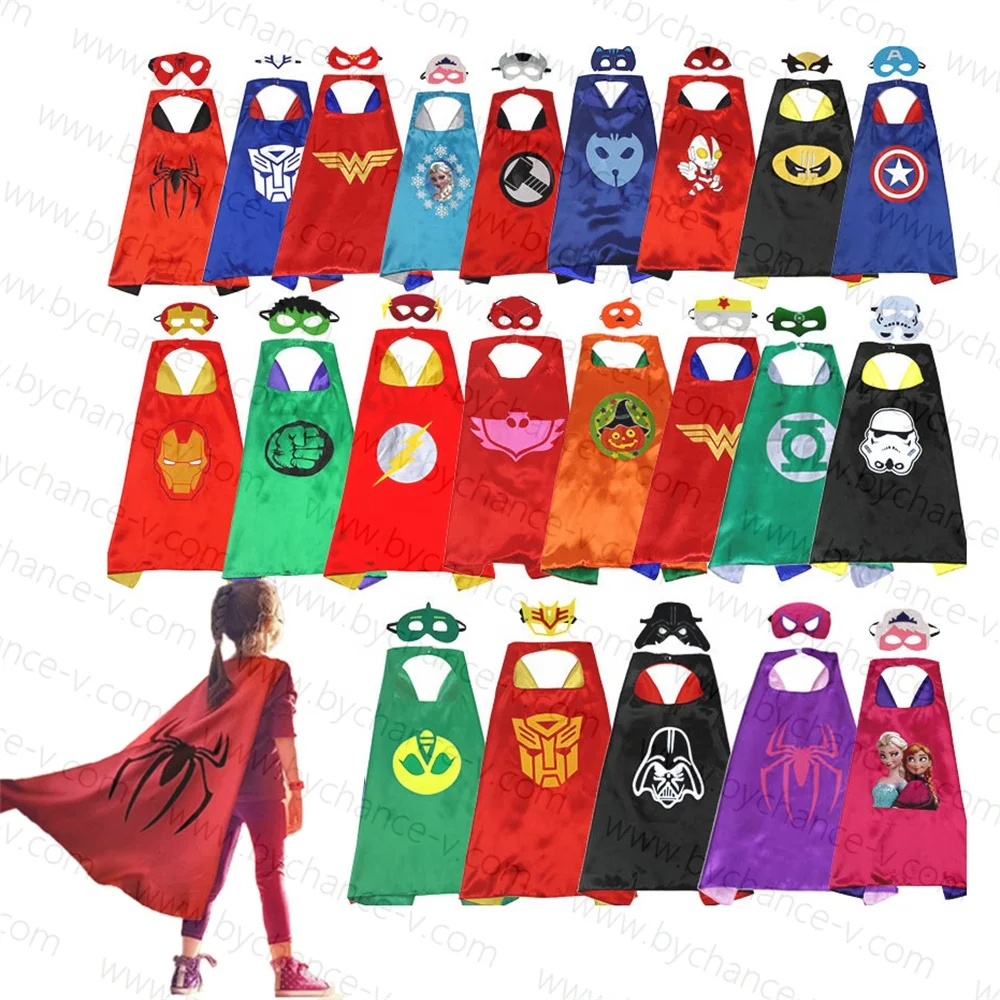 Wholesale Custom NEW Kids Favorite Superhero Cosplay Kids Hero Cape Cloak with mask set Costume For Birthday Party