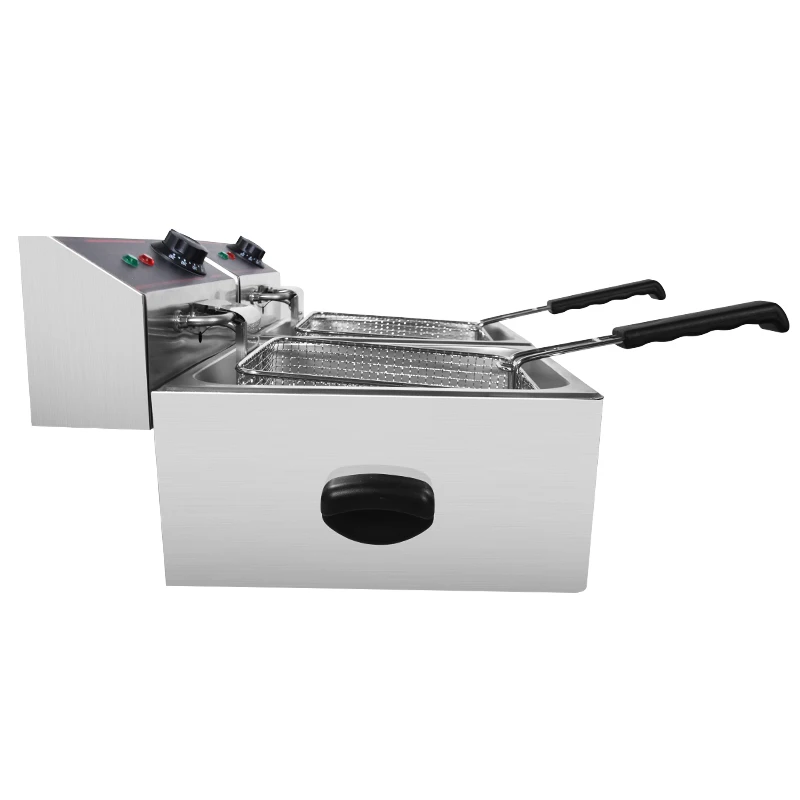 8 + литров двойной корзина для электрофритюрницы коммерческий Электрический картофеля-фри фритюрница машины глубокой заморозки жира картофеля с двумя решетками