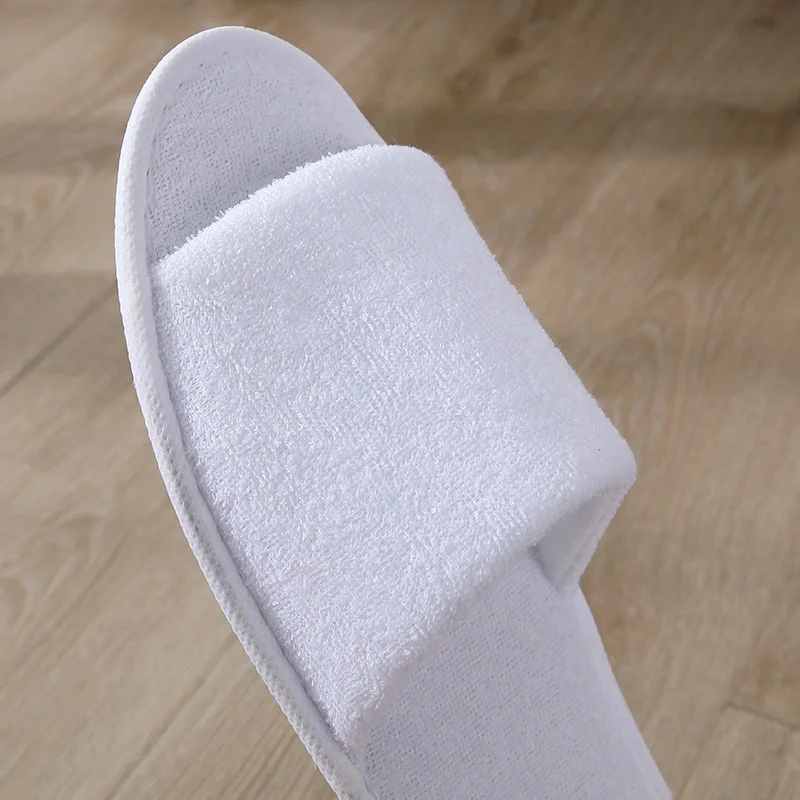 stock hotel spa disposable white terry cloth open toe EVA slipper