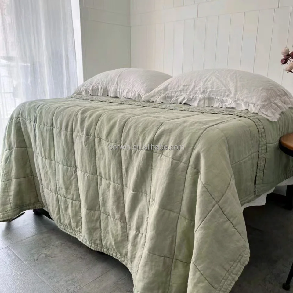 Stone-washed 100% Linen quilt King size high quality luxury Bedding Customized size and color Sustainable material