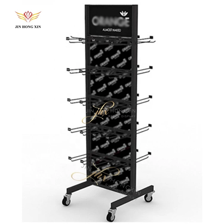 Fashionable department store used floor metal trade show slipper shoe hook chips snack hanging food display stand