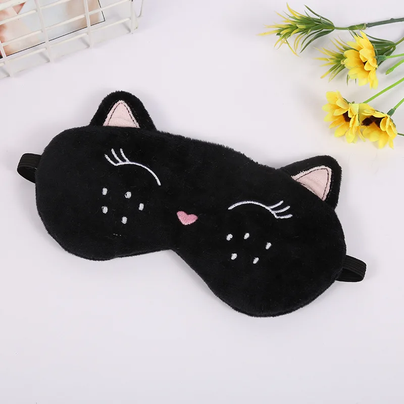 Cute cartoon embroidery cat eye mask office lunch break sleep protection eye mask plush comfortable shading eye mask