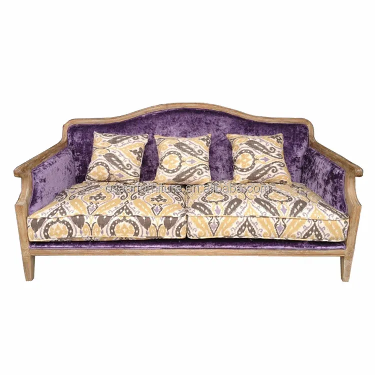 Curved Wooden Frame Deep Purple Crushed Velvet Dubai Sofa Furniture