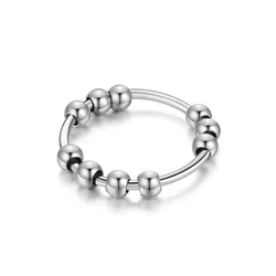 2023 Creative Hot Selling Rotate Ball Tail Ring Jewelry Gifts Stainless Steel Fidget Anxiety Bead Spinner Rings for Women