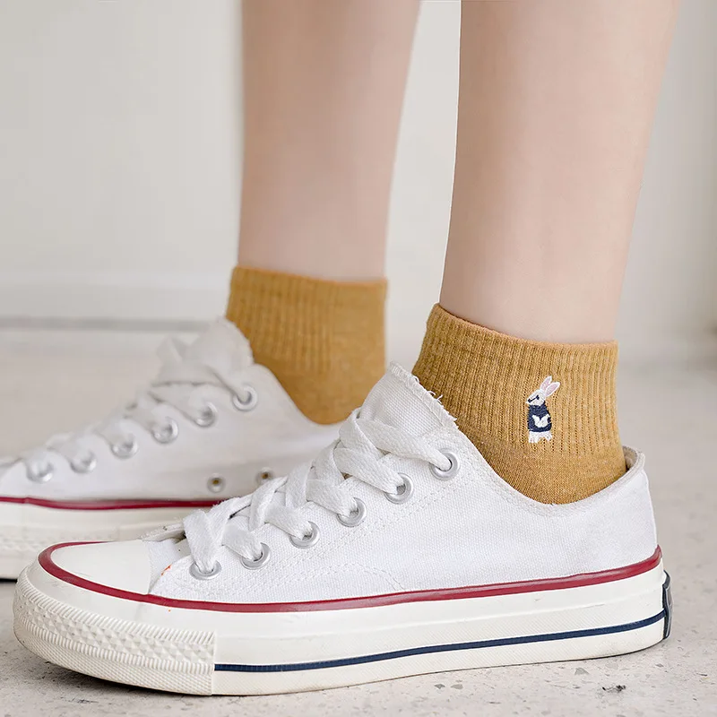 Ins Style 10 Animals Embroidery Ankle Socks Women Cute Cartoon Cotton Fashion Sox Japanese Animal Cute Students Boat Socks