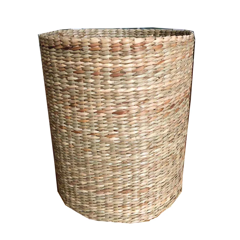 Straw Woven Basket Seaweed Pot Indoor with Plastic Lining Planting Green Flower