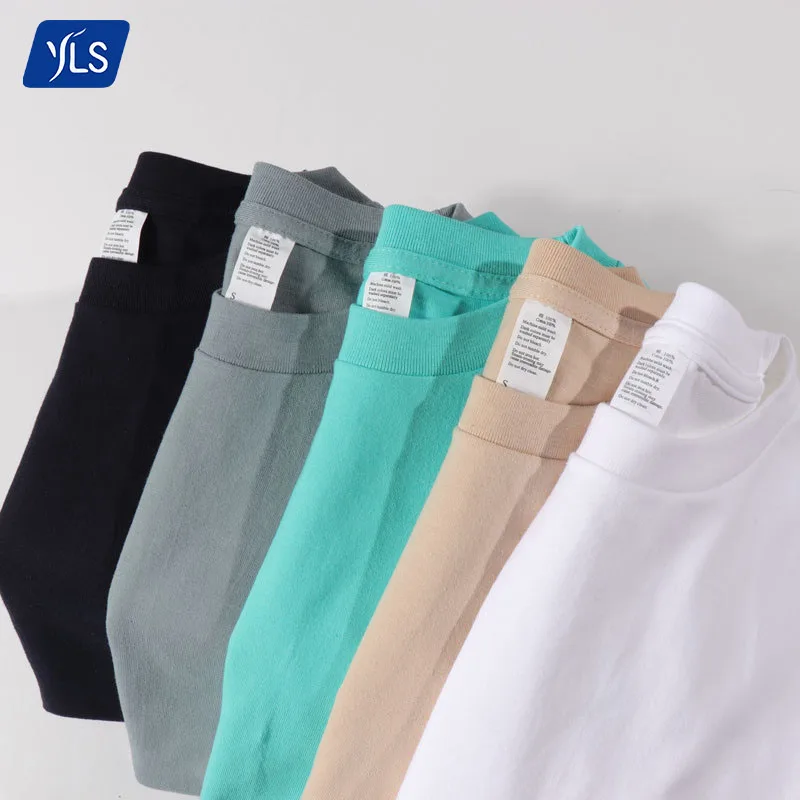 YLS Clothing Supplier Fashion 250Gsm 100% Cotton Slim Fit T Shirt Heavy Weight Custom Made Mens Long Sleeve Tshirts