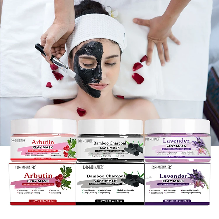 Private Label Shrink Pores Deep Cleansing Anti Acne Vitamin C Organic Skin Care Face Clay Mask Green Tea AHA Turmeric Mud Mask