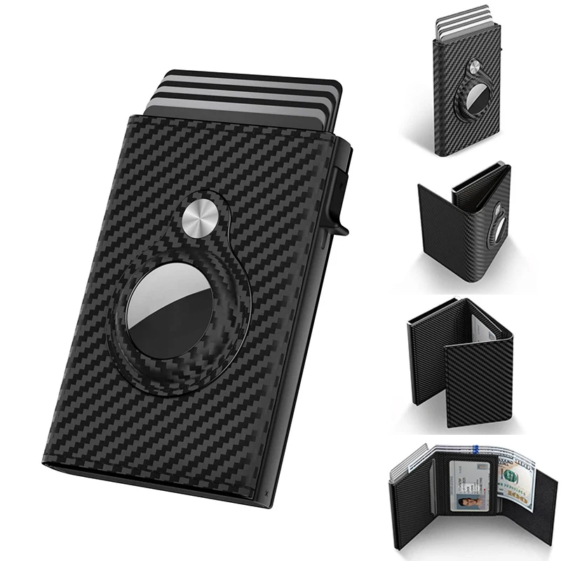 Free Custom Logo Slim Leather Card Holder Premium Genuine Leather Minimalist Wallet with Tracker