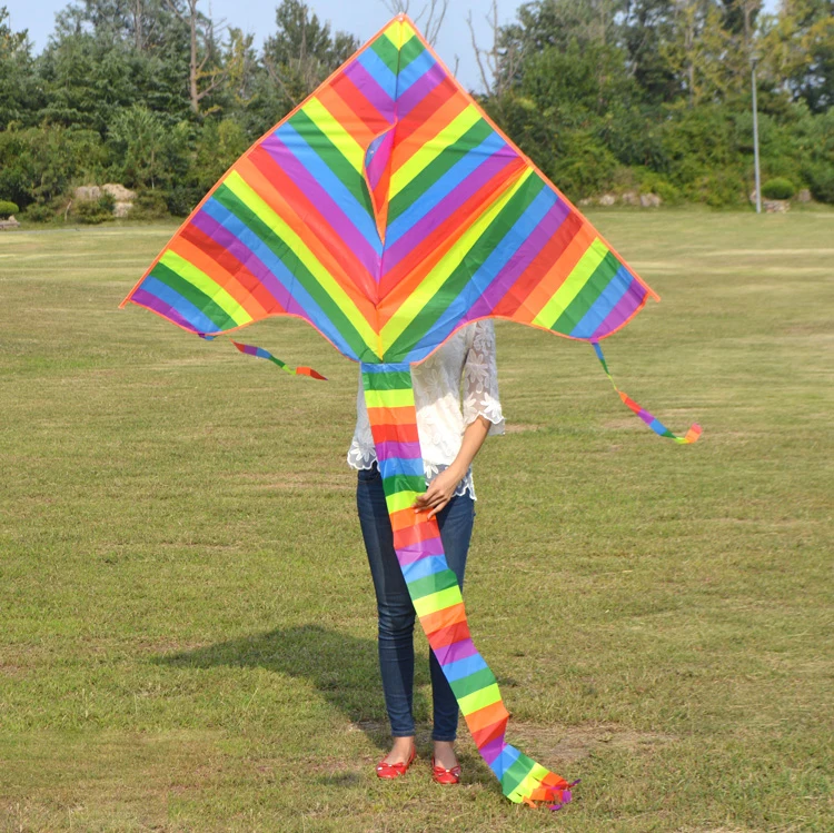Горячая Распродажа 2021 недорогой воздушный змей Delta Rainbow Stripe длиной 1 м для детей с платой