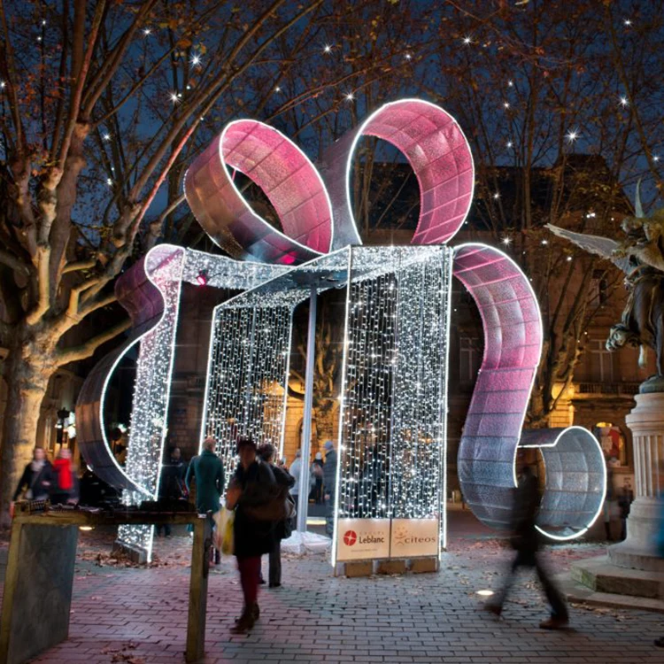 Large Outdoor Commercial Display Decorative Christmas Light Up Gift Box Giant Present 3d Motif Lights